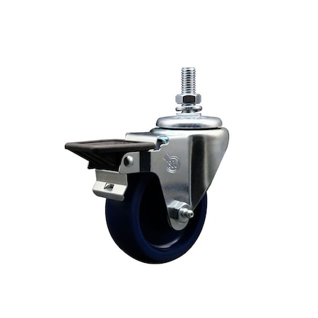 Service Caster 35 Inch Solid Polyurethane 12 Inch Threaded Stem Caster with Brake SCC-TS20S3514-SPUS-PLB-121315